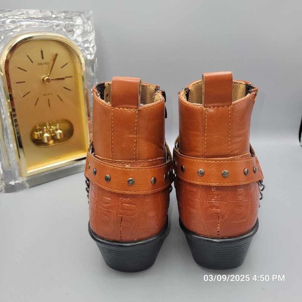 Western Biker Ankle Boot Chain Zip Vegan Friendly Size 42 UK 9 Men 11 Women - Picture 4 of 12